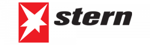 Das Bild zeigt das stern-Logo mit einem weißen Sternenhimmel auf einem roten Rechteck auf der linken Seite und dem Wort stern in fetten schwarzen Buchstaben auf der rechten Seite.